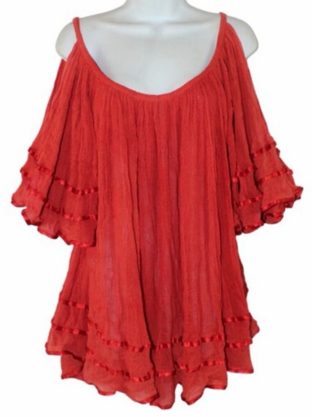 Jens Pirate Booty Red Nena Gauze & Ribbon Mini Dress/Tunic